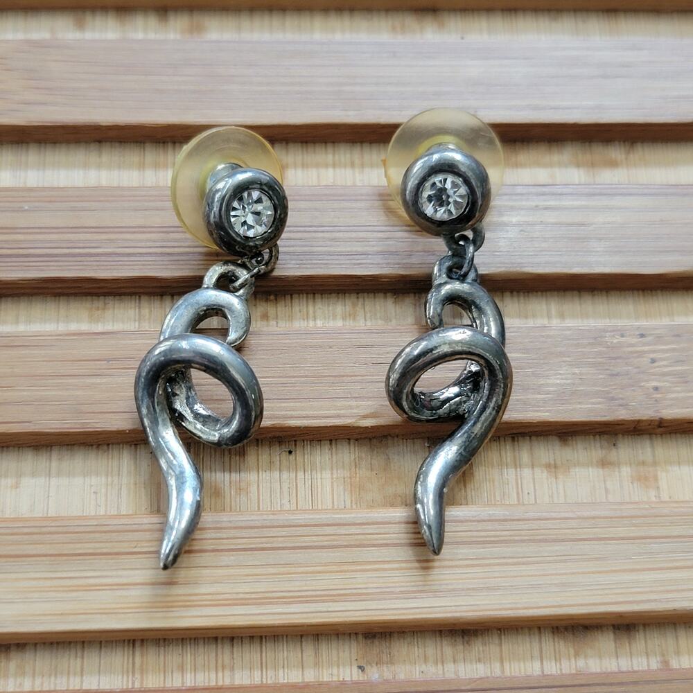 Vintage Earrings Statement Studs Silver Tone Swirl Dangle
